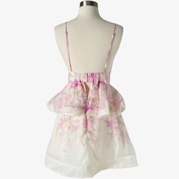 Zimmermann Dawning Floral Linen Silk Ruffle Mini Dress Size 1 - Picture 4 of 9